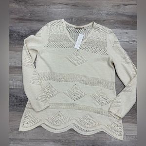 Soft Surroundings Women's ivory Knit Cotton V- Neck Sweater Size Large